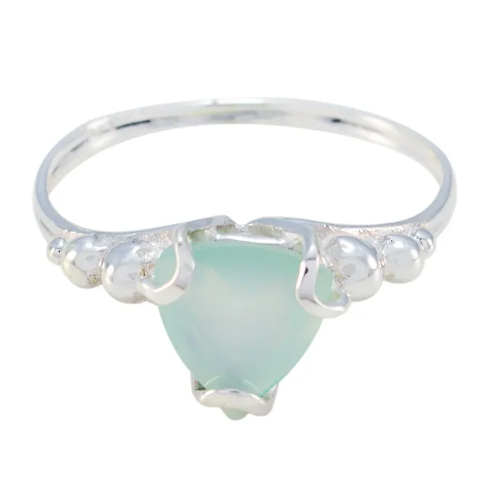Aqua Chalcedony Solitaire Australian Silver Green Gemstones Delicate Rope-Wire Ring Jewelry
