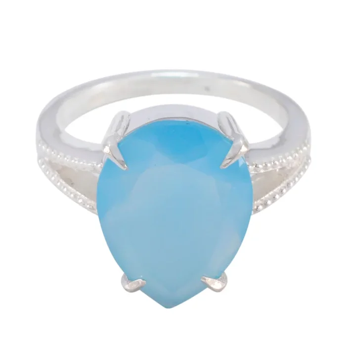 Aqua Chalcedony Solitaire German Sterling Silver Green Gemstones Eye-catching Romantic Ring Jewelry