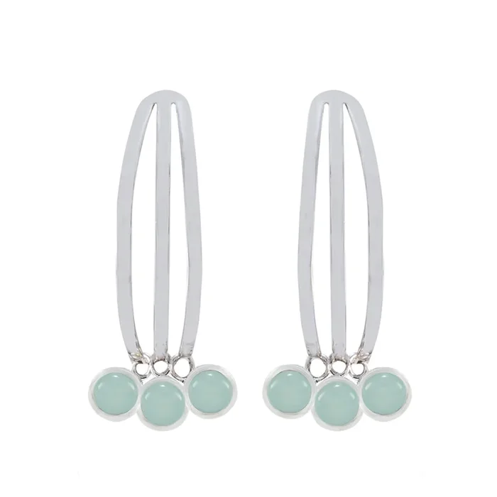Aqua Chalcedony Turkish Milagros multiple Stud Green Sterling Silver Earring
