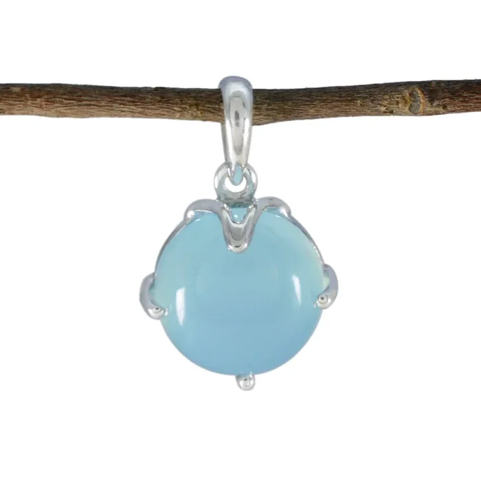 Aqua Chalcedony Whisper-thin Italian Sterling Silver Solitaire Anna Bubble Blue Pendant Jewellery