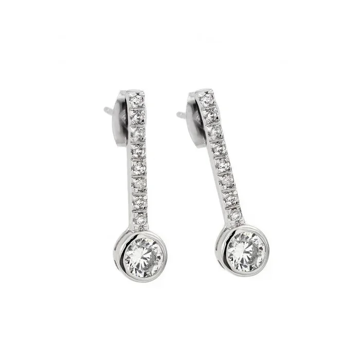 Aretes con circonita cúbica redonda y canal chapado en rodio en plata 925 – BGE00424