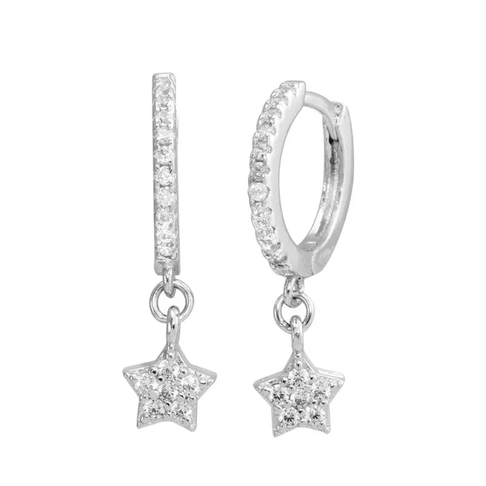 Aros colgantes con estrella de circonitas cúbicas en plata de ley 925 rodiada – STE01213