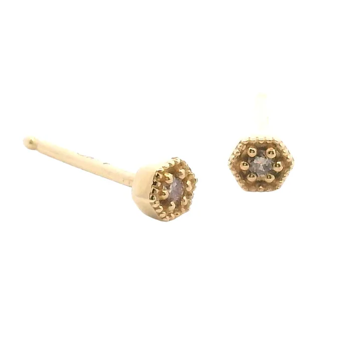 ARTE VITTA .03 Ctw Champaign Color Diamond Stud Earrings in Hex Shape Settings