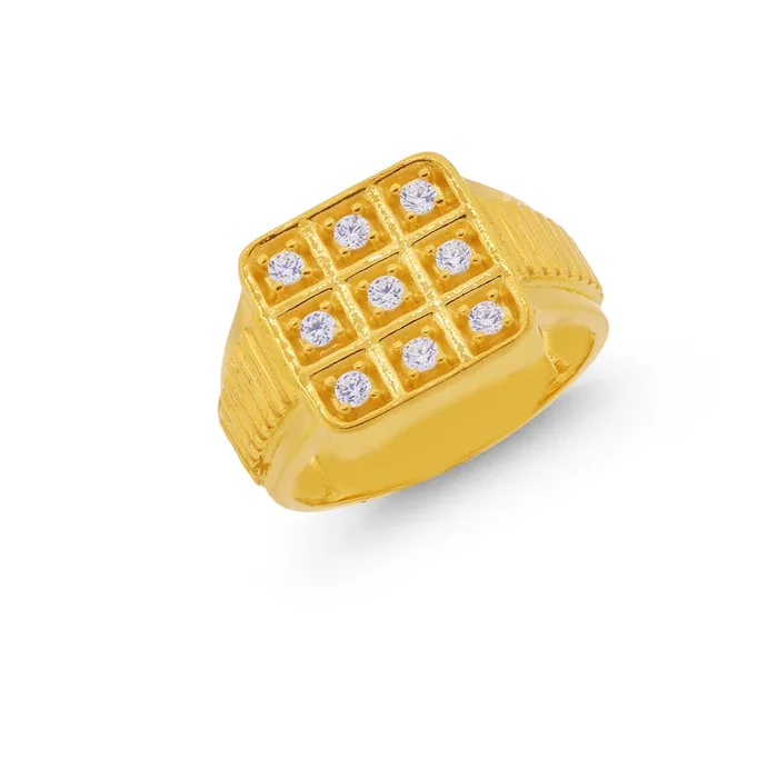 Artistic Men’s Ring with CZ in 22K Gold
