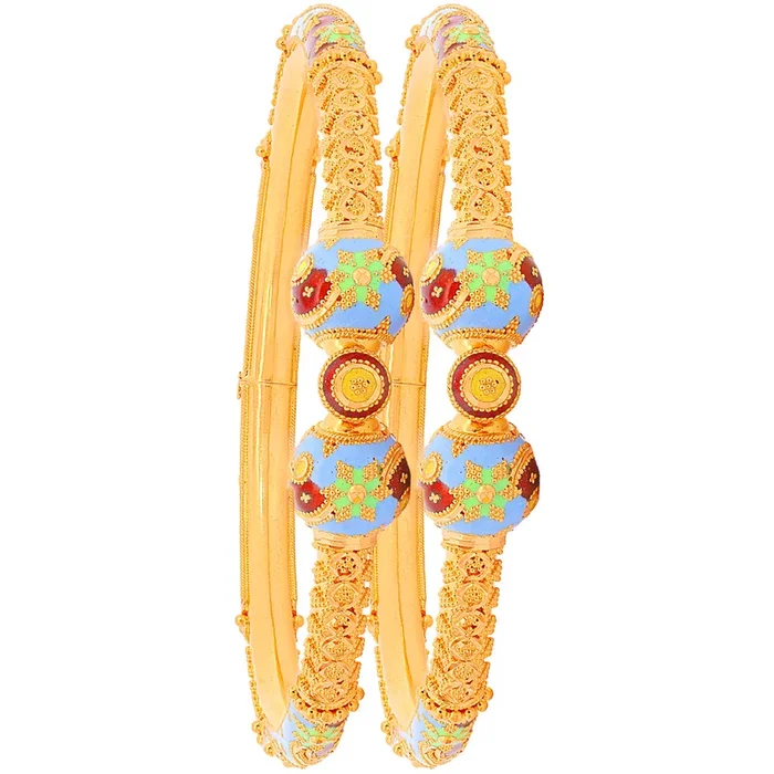 Artistic Minakari Pipe Openable 2pcs Kara in 22K Gold