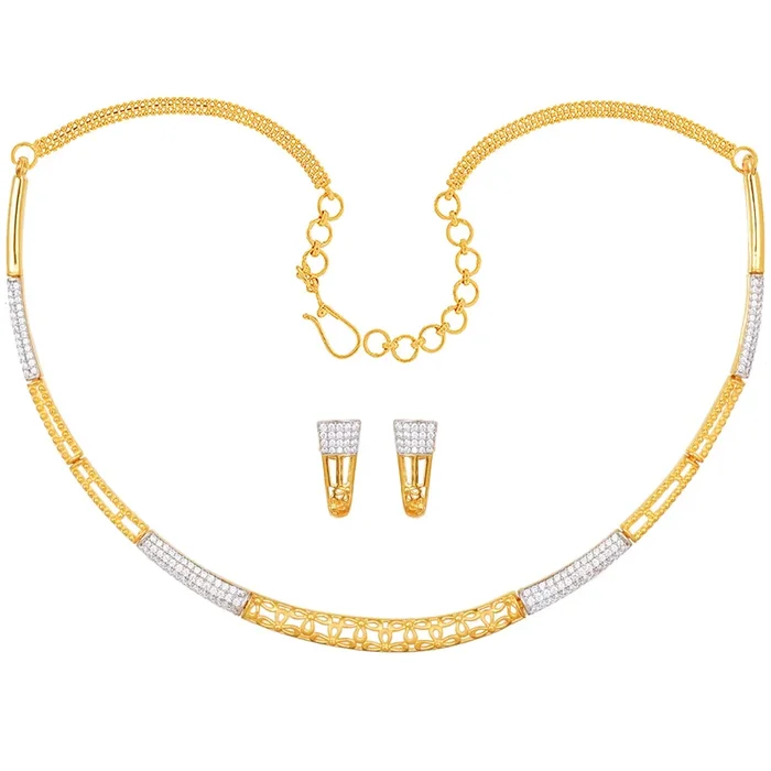 Artistic Necklace Set With CZ in 22K Gold