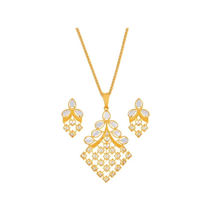 Artistic Two tone Pendant Set With CZ in 22K Gold