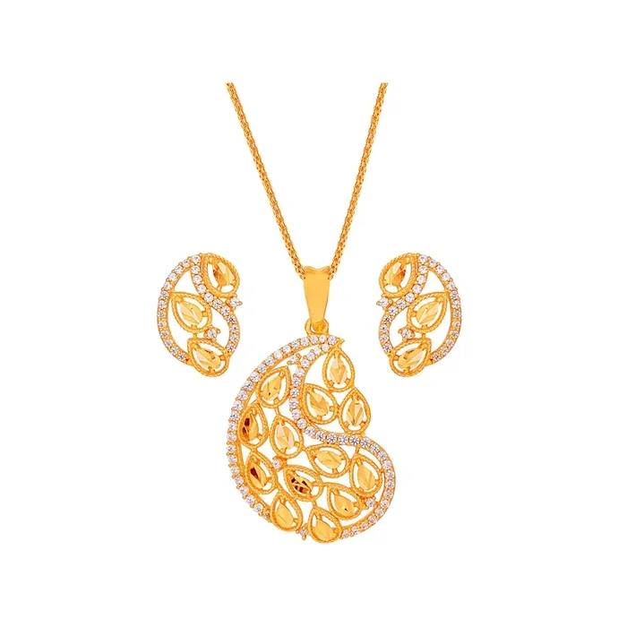 Attractive Pendant Set With CZ in 22K Gold