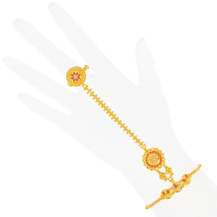 Attractive Three tone Finger Bracelet in 22K Gold