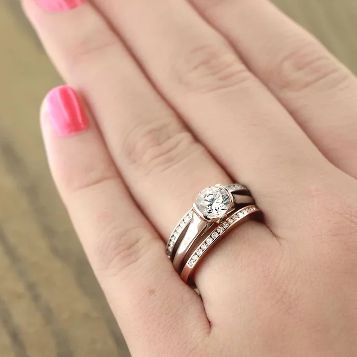 Audrey Round Lab Grown Diamond Half Bezel Solitaire Engagement Ring