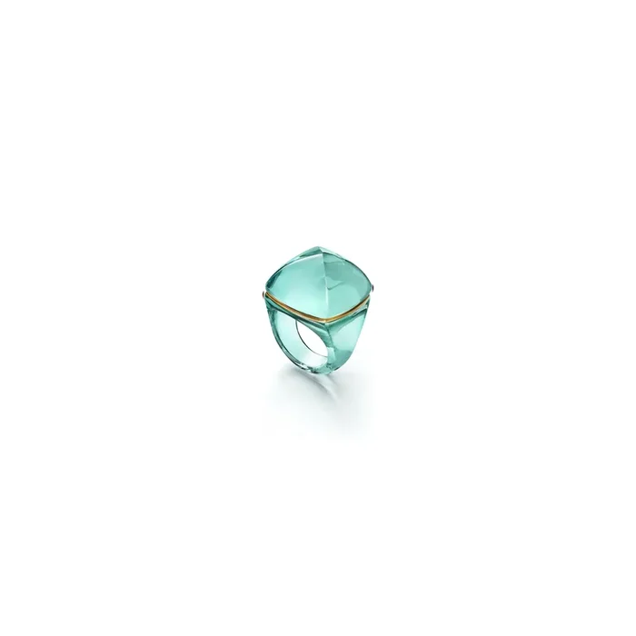 Bague Baccarat Médicis Pop en or jaune et cristal turquoise