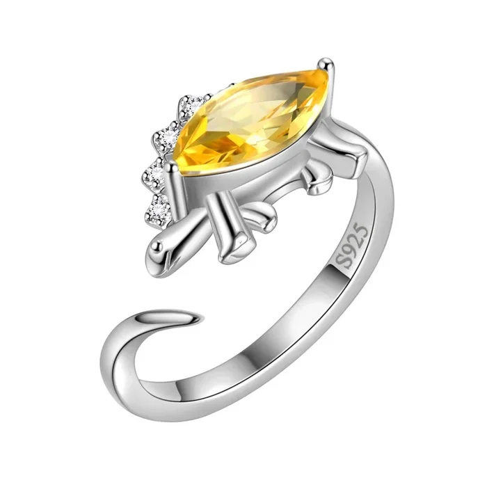 Bague dinosaure stégosaure, pierre de naissance Citrine de novembre, bijoux cadeau pour femmes et filles