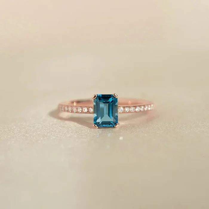 Baguette London Blue Topaz and Diamond Ring Rose Gold – Safiya
