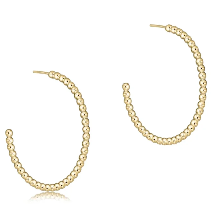 Beaded Classic 1.25″ Post Hoop – 2mm Gold