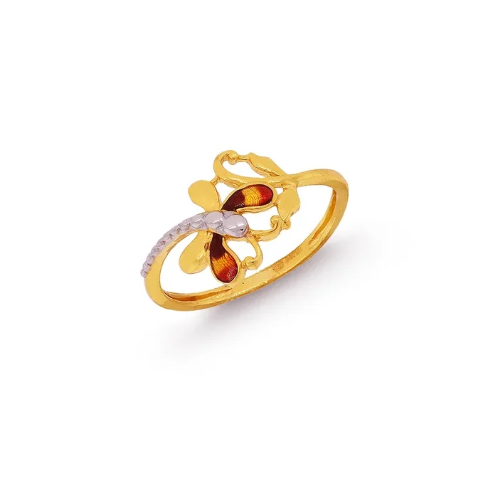 Beautiful Two tone Dragonfly Ring with Minakari in 22K Gold