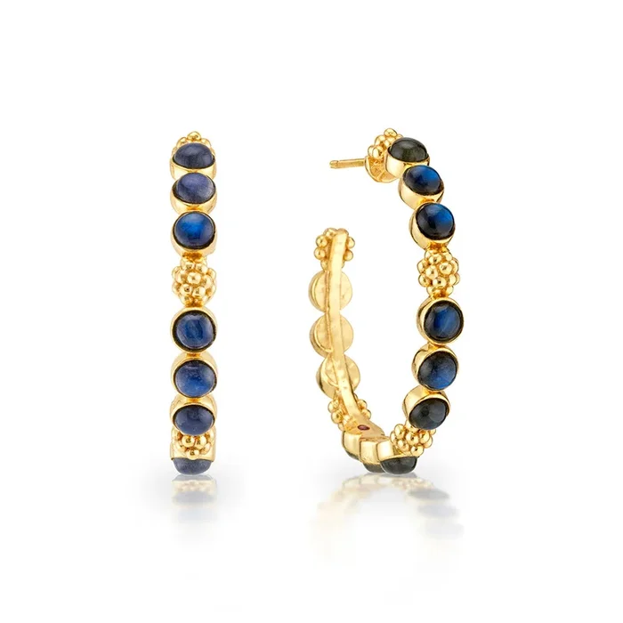 Berry Gem Medium Hoop Earrings – Blue Labradorite