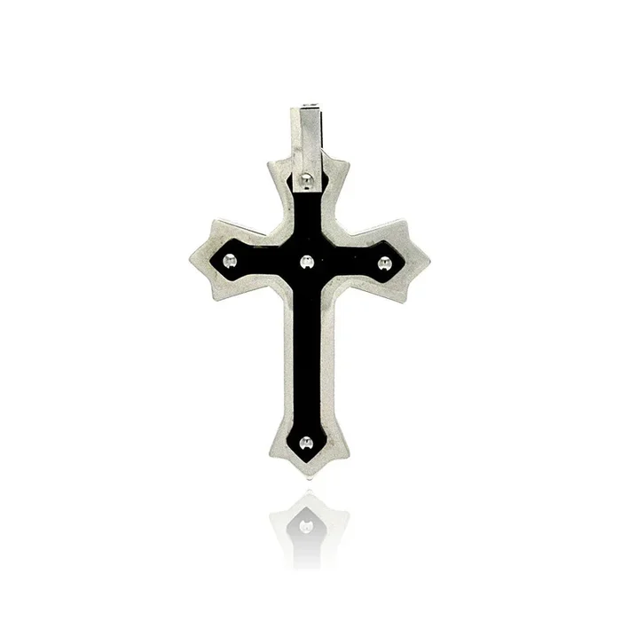Black & Rhodium Plated Stainless Steel Double Layer Cross Pendant – SSP00175