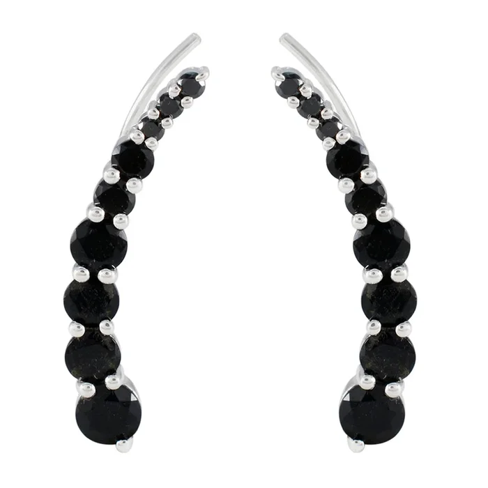 Black Onyx African Yuki multiple EarCuff Black Silver Earring