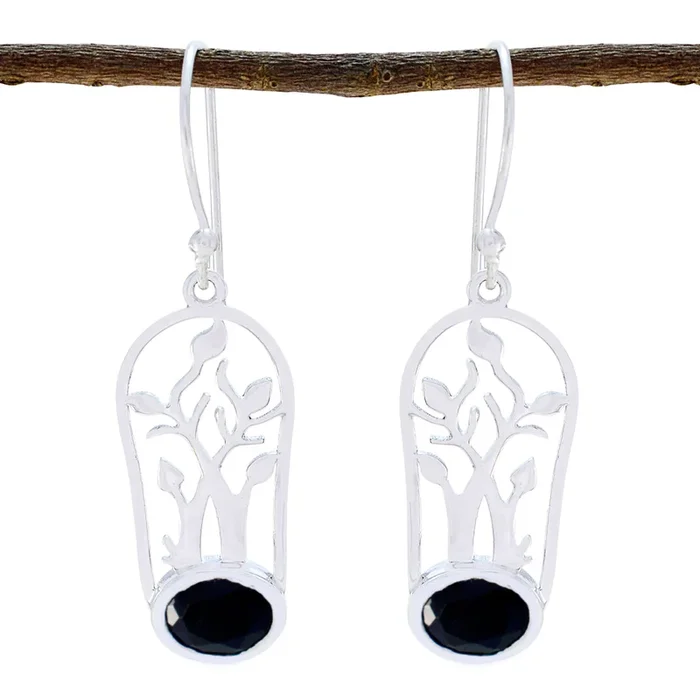 Black Onyx Egyptian Pauline Solitaire Dangle Black 925 Sterling Silver Earring