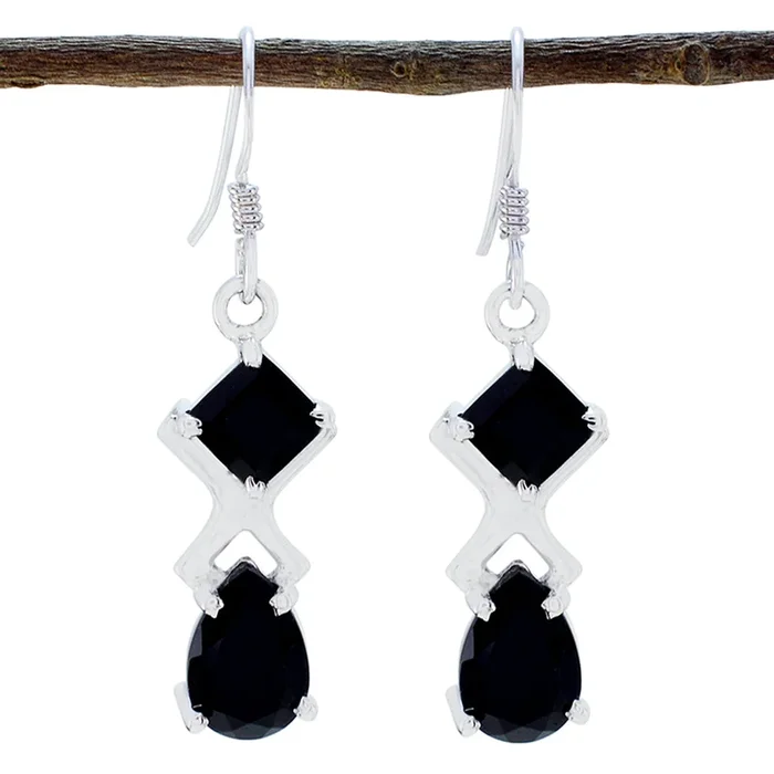 Black Onyx German Rosa multiple Dangle Black 92.5 Silver Earring