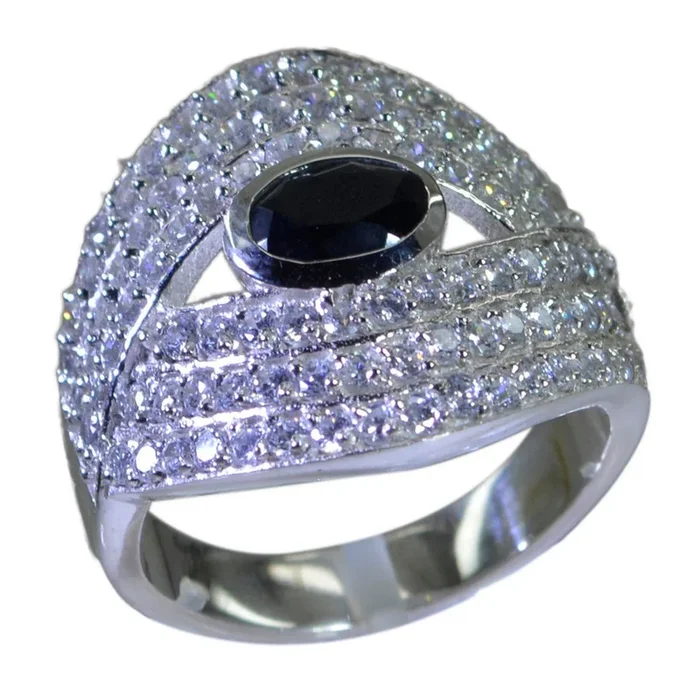 Black Onyx Halo Indian Sterling Silver Black Gemstones Versatile Abstract Ring Jewellery