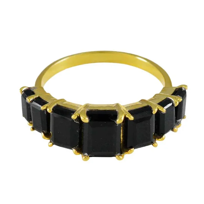 Black Onyx Hepta American Sterling Silver Black Gems Whisper-thin Engagement Ring Jewellery