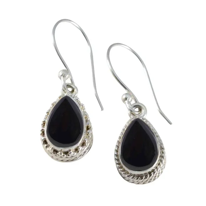 Black Onyx Italian Ha-eun Solitaire Dangle Black 925 Silver Earring