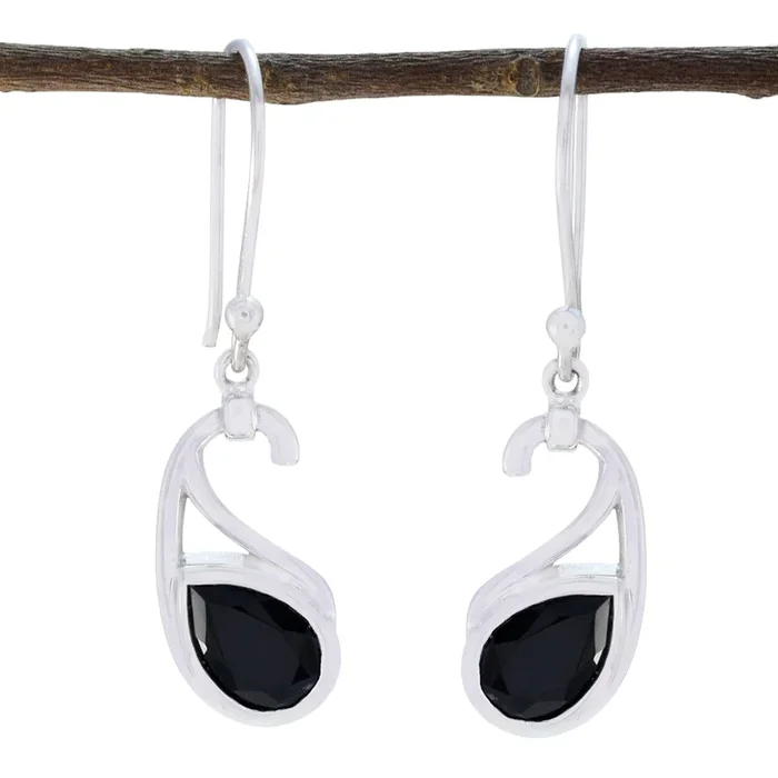 Black Onyx Japanese Sofia Solitaire Dangle Black Sterling Silver Earring