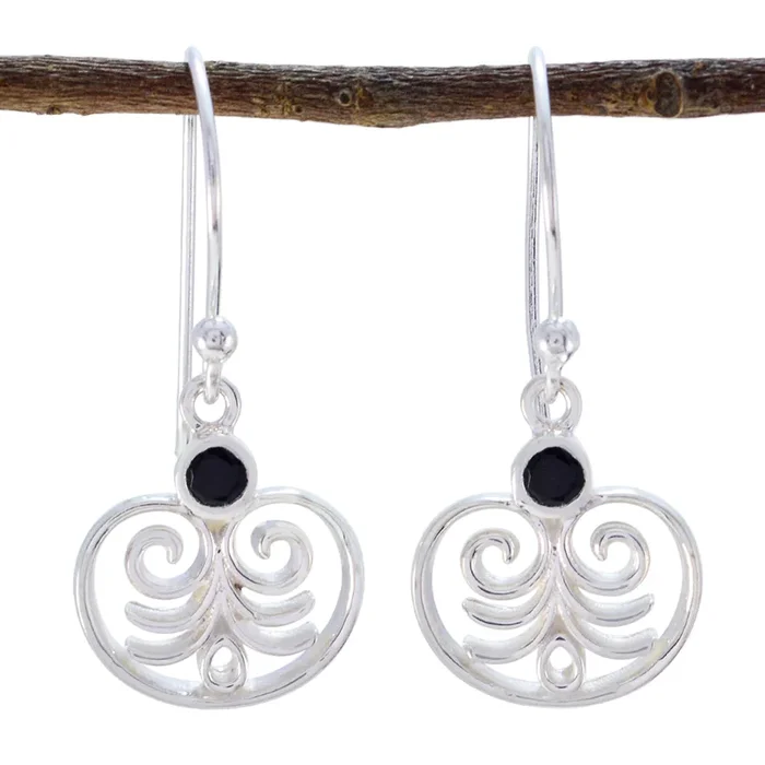 Black Onyx Mexican Natalie Solitaire Dangle Black 925 Sterling Silver Earring