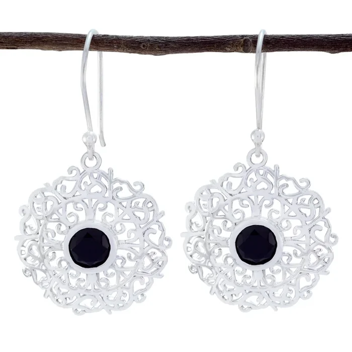 Black Onyx Middle Eastern Marie Solitaire Dangle Black 925 Sterling Silver Earring