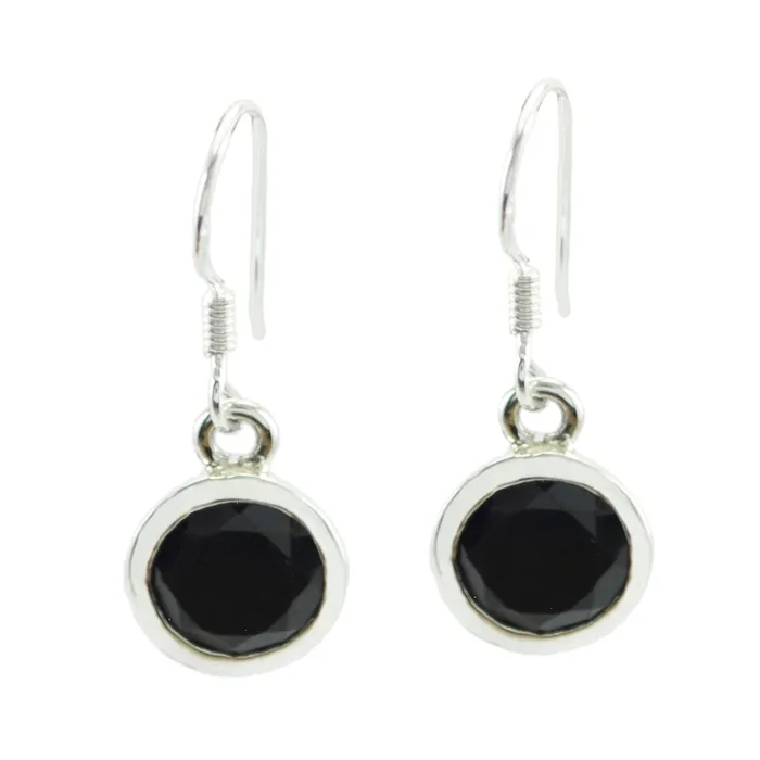 Black Onyx Moroccan Lucia Solitaire Dangle Black Silver Earring