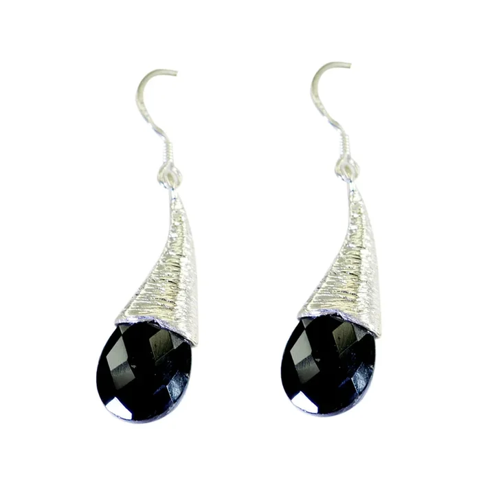 Black Onyx Russian Elena Solitaire Dangle Black 925 Sterling Silver Earring
