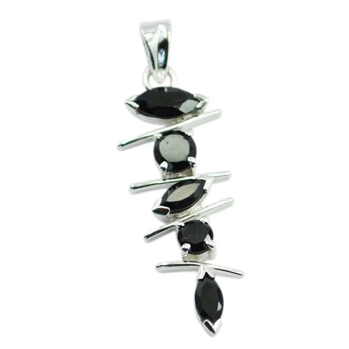Black Onyx Slim Mexican Sterling Silver Penta Ángeles Glamorous Black Pendant Jewellery