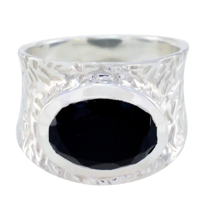 Black Onyx Solitaire African 925 Sterling Silver Black Gems Essential engravings Ring Jewellery