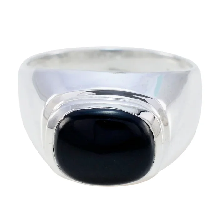Black Onyx Solitaire German 925 Sterling Silver Black Gemstones Eye-catching Abstract Ring Jewelry