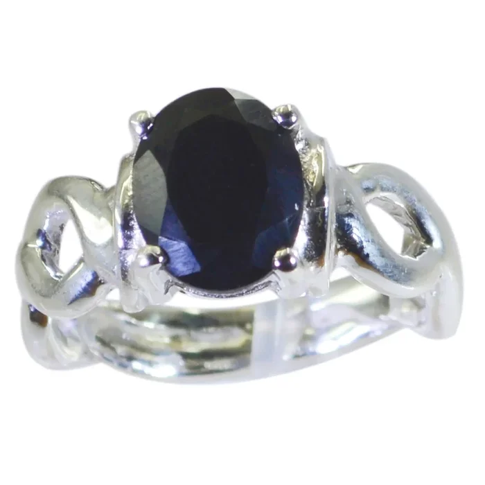 Black Onyx Solitaire Italian 925 Silver Black Gems Eye-catching Rope-Wire Ring Jewelry