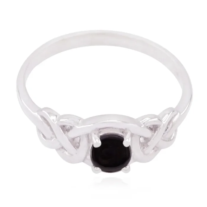 Black Onyx Solitaire Japanese 925 Sterling Silver Black Gems Delicate Trendy Ring Jewelry