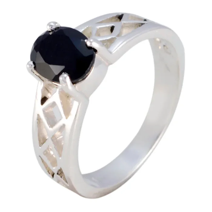Black Onyx Solitaire Latin American 925 Sterling Silver Black Gemstone Featherlight Rope-Wire Ring Jewelry