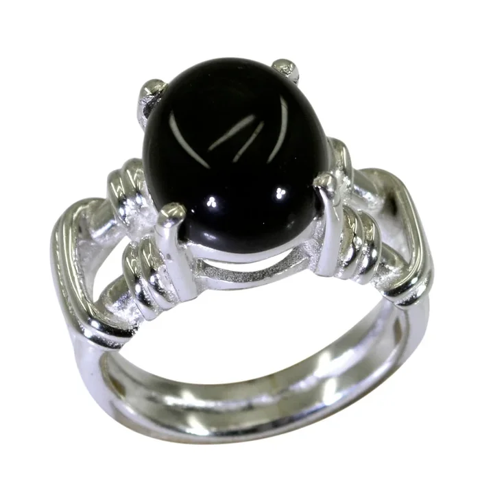 Black Onyx Solitaire Middle Eastern Silver Black Gems Eye-catching Rope-Wire Ring Jewellery