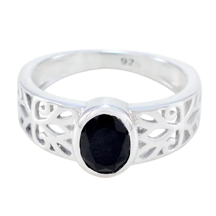Black Onyx Solitaire Middle Eastern Sterling Silver Black Gemstones Whisper-thin Filigree Ring Jewellery