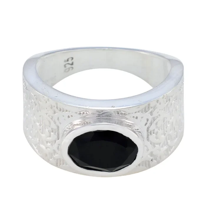 Black Onyx Solitaire Moroccan 925 Sterling Silver Black Gemstones Essential Art Deco Ring Jewellery