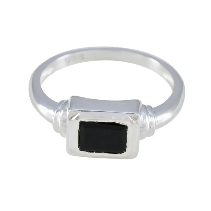 Black Onyx Solitaire Turkish 925 Silver Black Gems Whisper-thin Sophisticated Ring Jewellery