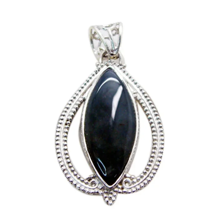 Black Onyx Statement Egyptian Sterling Silver Solitaire Alejandra Rope-Wire Black Pendant Jewellery