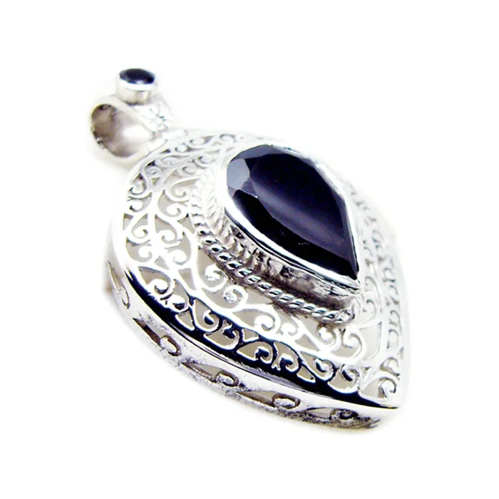 Black Onyx Statement German 925 Silver Solitaire Bruna Geometric Black Pendant Jewelry