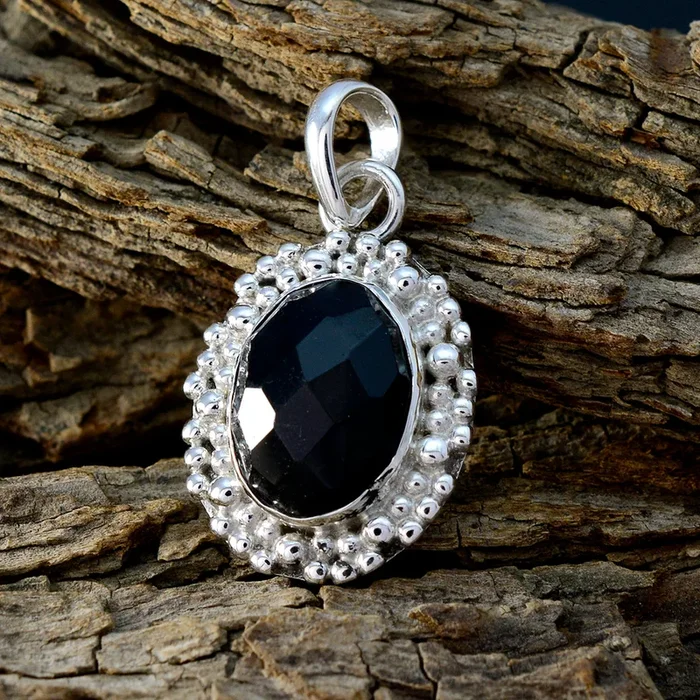 Black Onyx Tiny German Sterling Silver Solitaire Noelia Luxurious Black Pendant Jewellery