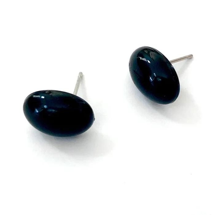 Black Oval Lucite Stud Earrings
