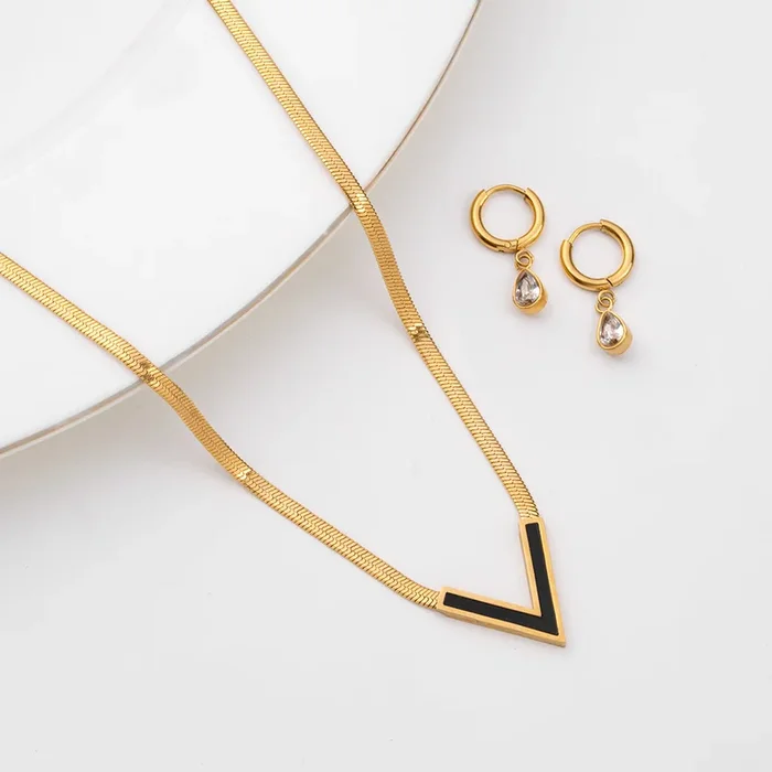 Black Vixen Necklace & Solitaire Drop Hoop Earrings Combo Set