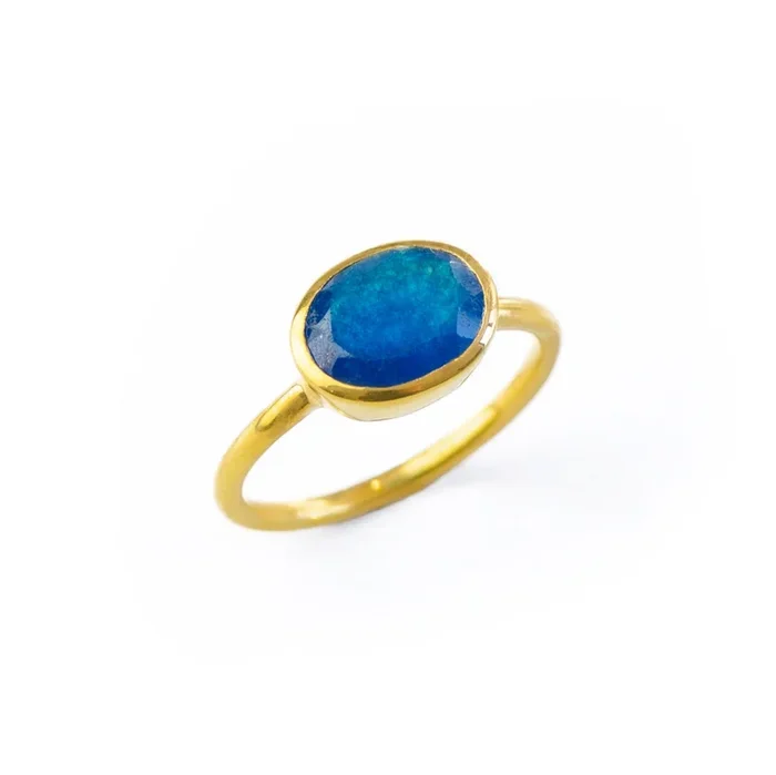 Blue Black Jade Oval Ring