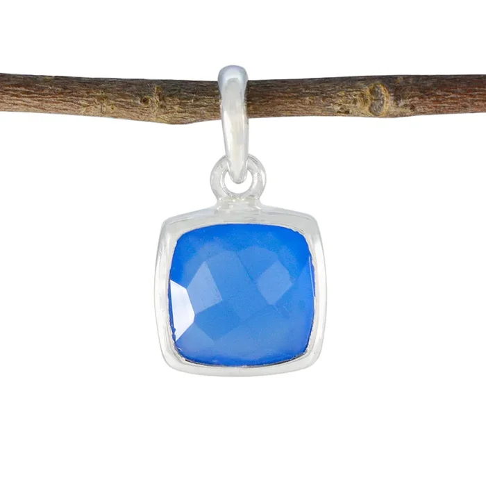 Blue Chalcedony Dainty Italian 925 Silver Solitaire Maya Trendy Blue Pendant Jewelry