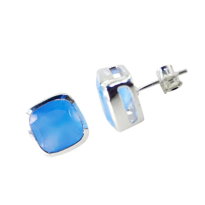 Blue Chalcedony Mexican Noelia Solitaire Stud Blue 925 Sterling Silver Earring